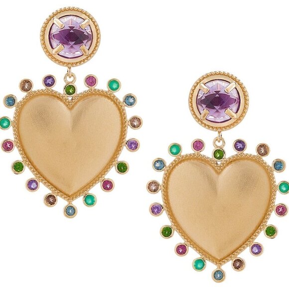 RARE Gem Girl Sterling Silver/18K Gold Plate Multi Gemstone Heart Earrings in Ma - Picture 1 of 3